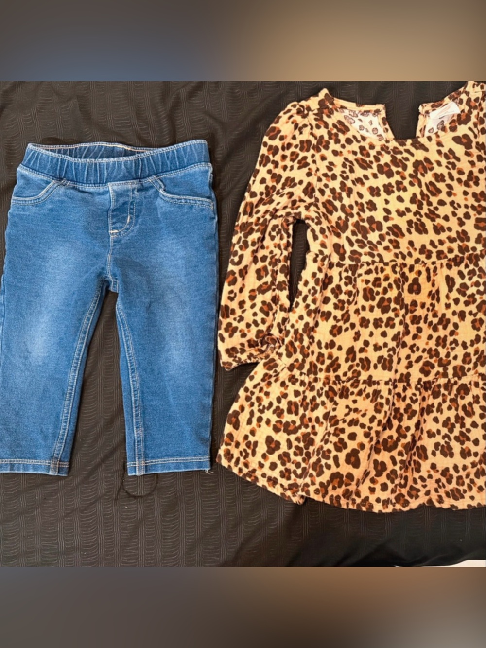 Girls Blue Denim Jeggings w/ cheetah print dress bundle